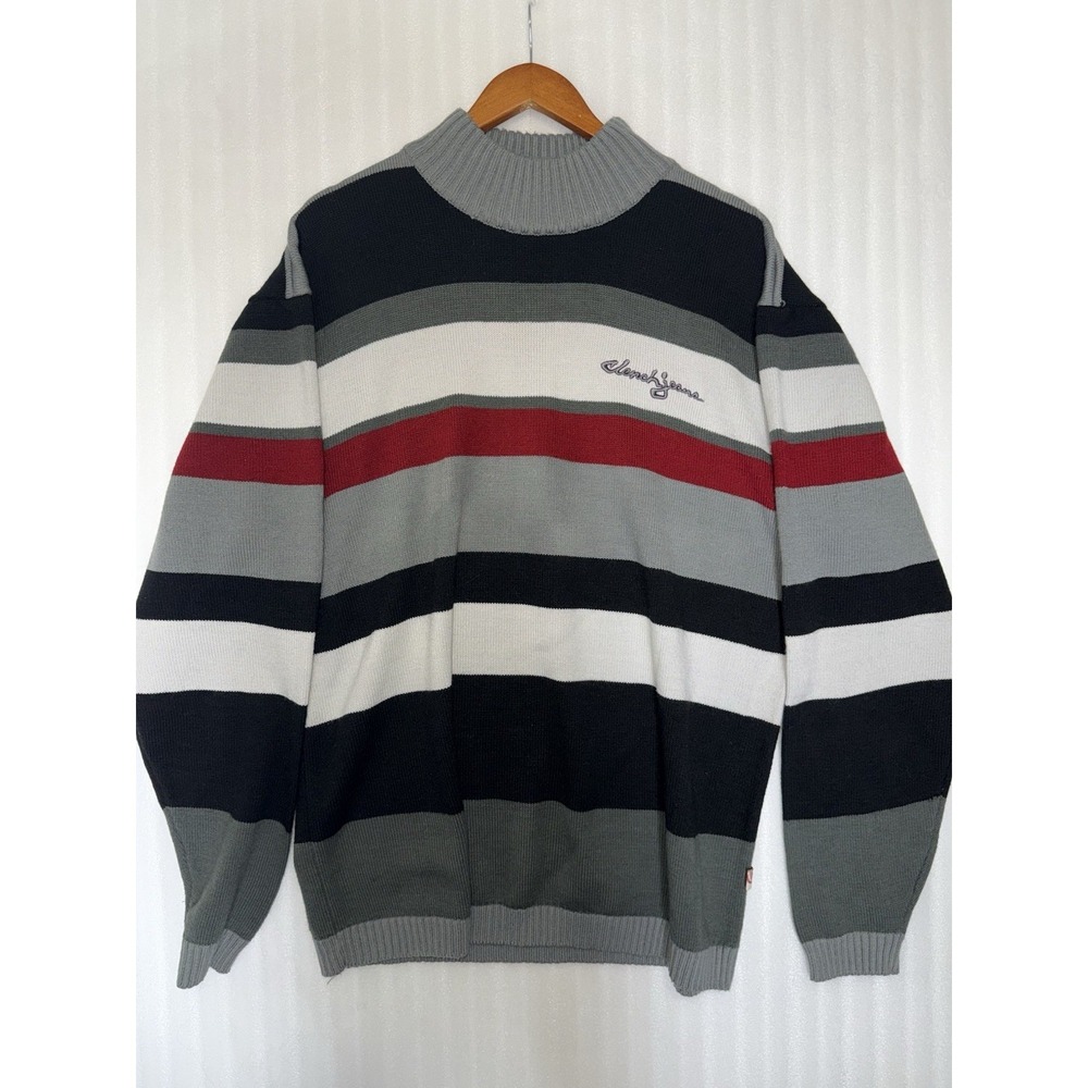 Vintage Y2K Clench Jeans Men's Striped Knit Sweater Size XL Turtle Neck Hip Hop